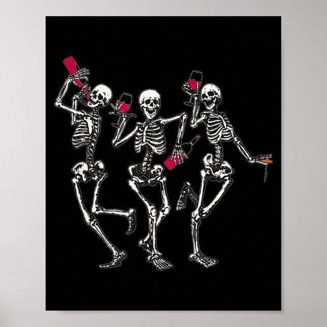Affiche Squelettes dansants amateur de vin buvant drôle de (Devant)