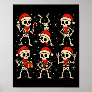 Affiche Squelettes dansants Chapeau de Père Noël Xmas Sque