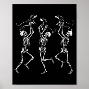 Affiche Squelettes Dansants Rétro Dachshund Mignon Hallowe