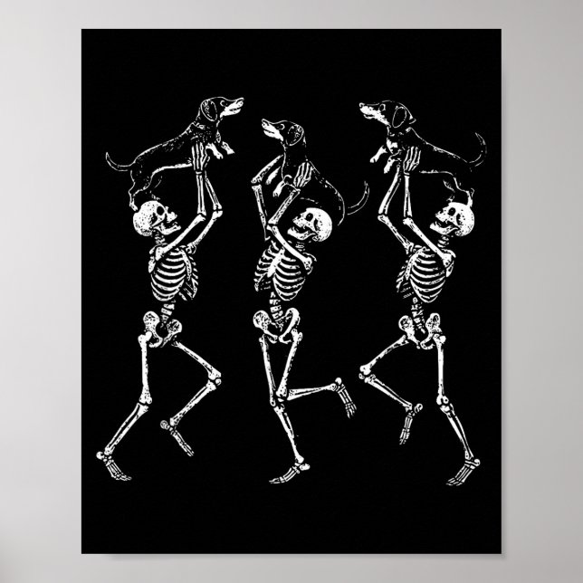 Affiche Squelettes Dansants Rétro Dachshund Mignon Hallowe (Devant)