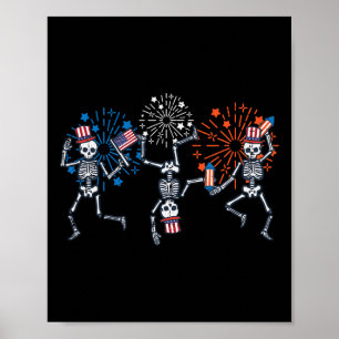 Affiche Squelettes dansent feux d'artifice femmes patrioti
