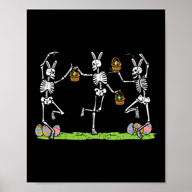 Affiche Squelettes de Pâques Danse Drôles Os de Lapin Femm (Devant)