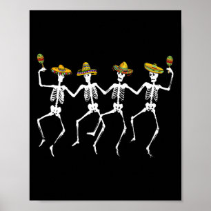 Affiche Squelettes drôles dansant Sombreros Maracas - Cinc