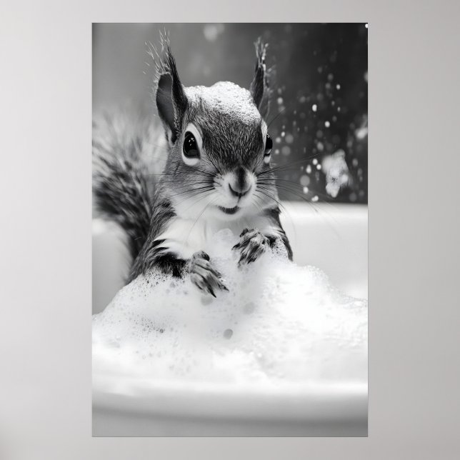 Affiche Squirrel in Bathtub Print, Funny Bathroom Wall Art (Devant)
