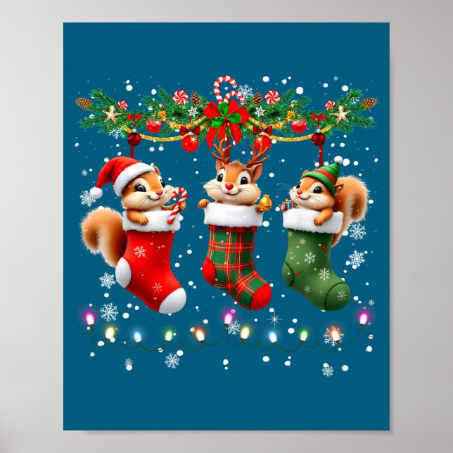 Affiche Squirrel In Christmas Socks Lights Squirrel Xmas  (Devant)