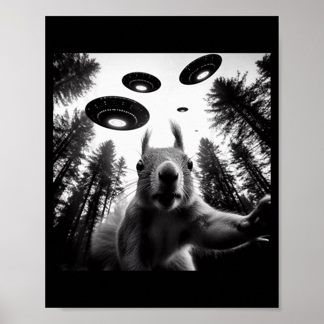 Affiche Squirrel Selfie With Alien Ufo Funny For Men Women (Devant)