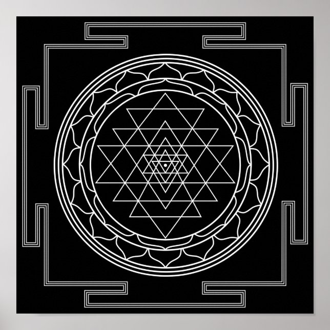 Affiche Sri Yantra blanc sur noir (Devant)