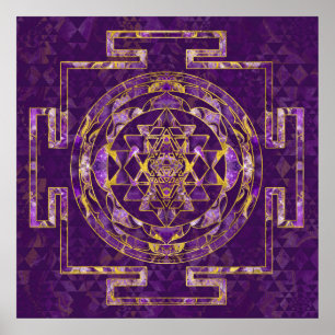 Affiche Sri Yantra / Sri Chakra Améthyste et or