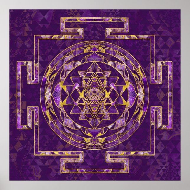Affiche Sri Yantra / Sri Chakra Améthyste et or (Devant)