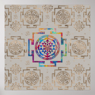 Affiche Sri Yantra/Sri Chakra en couleurs sur la toile