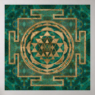 Affiche Sri Yantra / Sri Chakra Malachite et or