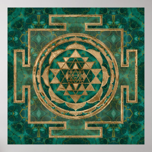 Affiche Sri Yantra / Sri Chakra Malachite et or (Devant)