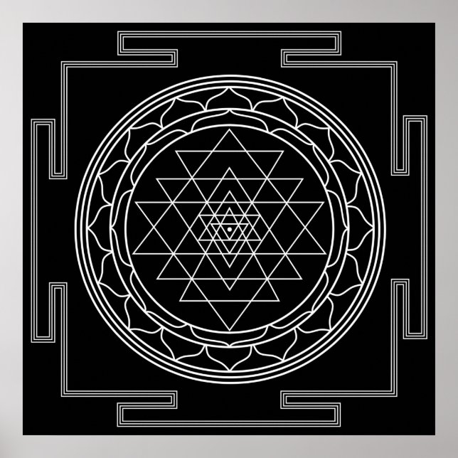 Affiche Sri Yantra White on Black (Devant)