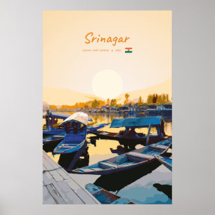 Affiche Srinagar, Inde - Bateaux Shikara du lac Dal