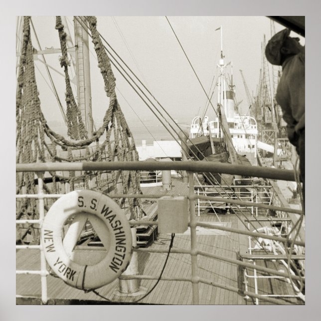 Affiche SS Washington Luxury Liner Cruise Ship 1930's Deck (Devant)