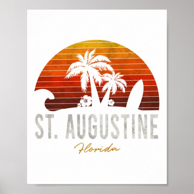 Affiche St Augustine Beach Floride Fl Palms Surf de vacanc (Devant)