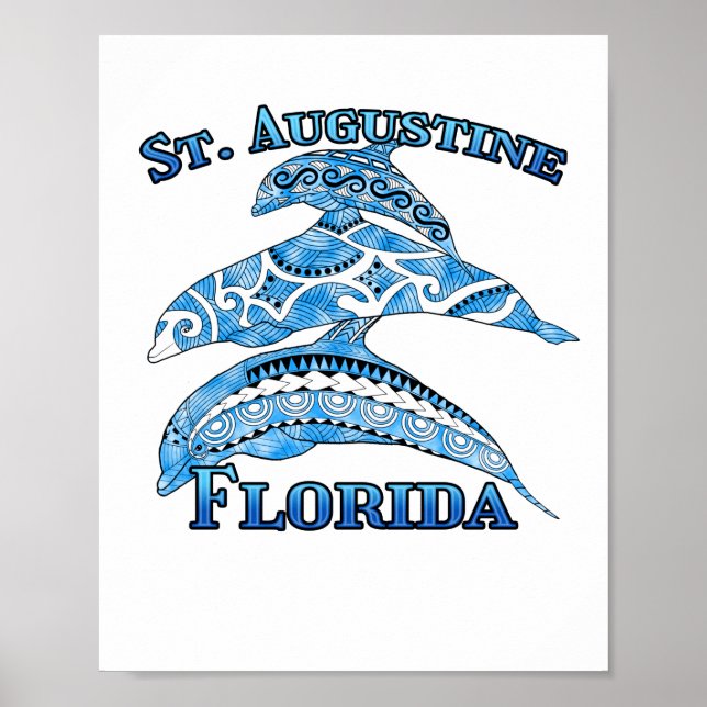 Affiche St. Augustine Florida Vacation Tribal Dolphins (Devant)