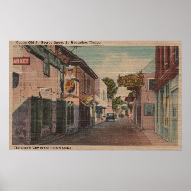 Affiche St. Augustine, Floride - Vue sur St. George St. (Devant)