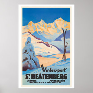 Affiche St. Beatenberg Zwitzerland Sports d'hiver Vintage