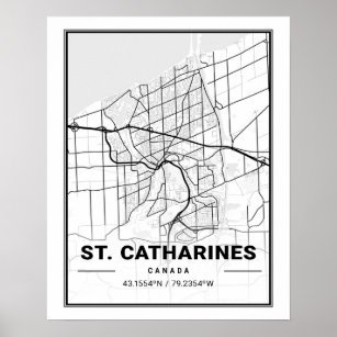 Affiche St Catherines Ontario Carte de la ville de voyage 