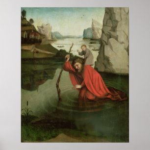Affiche St Christopher portant l'enfant du Christ