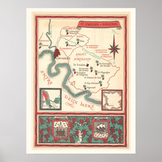 Affiche St. Emilion Bordeaux Wine Map Print (Devant)