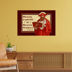 Affiche St. Jérôme en cardinal avec prière lire citation
