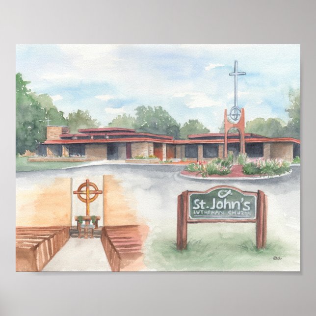 Affiche St. John's Church Evansville, WI - 8x10 Imprimer (Devant)