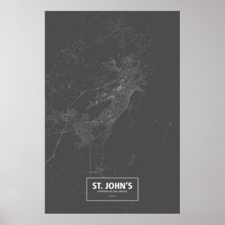 Affiche St. John's, Terre-Neuve-et-Labrador (blanc sur noi