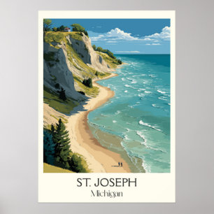Affiche St. Joseph Michigan Vintage Lake Bluff Beach Art