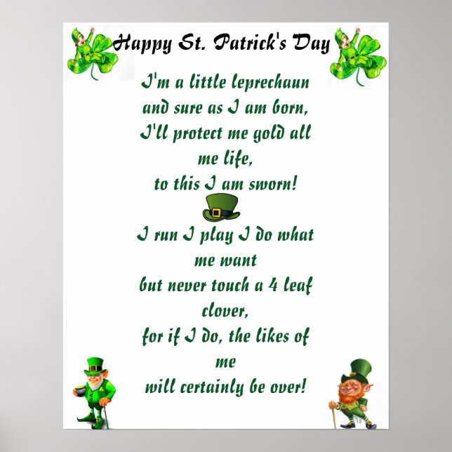 AFFICHE ST. LE JOUR DE PATRICK LEPRECHAUN POEM (Devant)