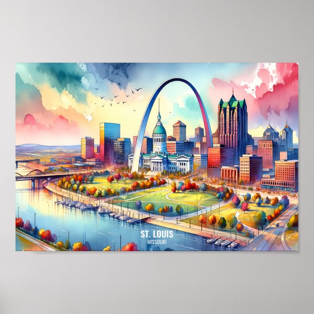 Affiche St. Louis Missouri USA Travel Places aquarelle (Devant)