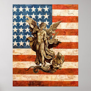 Affiche St Michael the Archangel Catholic Saint USA Flag