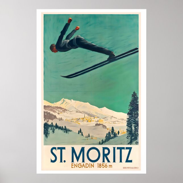 Affiche St. Moritz Engadin Zwitzerland Voyage Ancien (Devant)