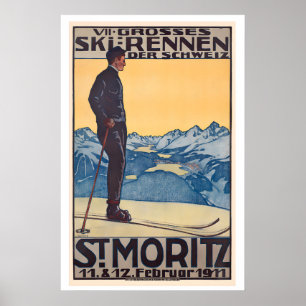 Affiche St. Moritz VII Plus grande course de ski en Suisse