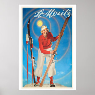 Affiche St. Moritz Zwitzerland Sports d'hiver Ski vintage