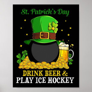 Affiche St Patrick#39 ; s Jour Boire Bière Jouer Hockey su