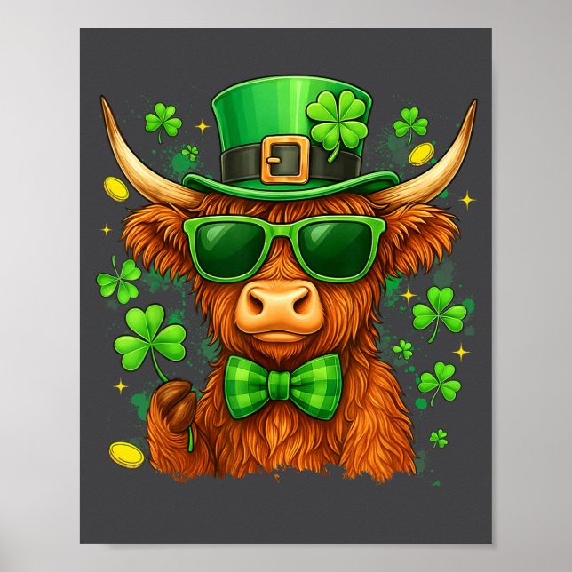 Affiche St. Patrick journee drôle génisse vache trèfles ho (Devant)