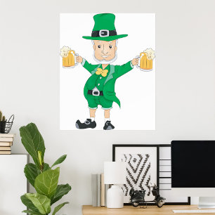 Affiche St Patrick’s Day Leprechaun with Beer Mugs