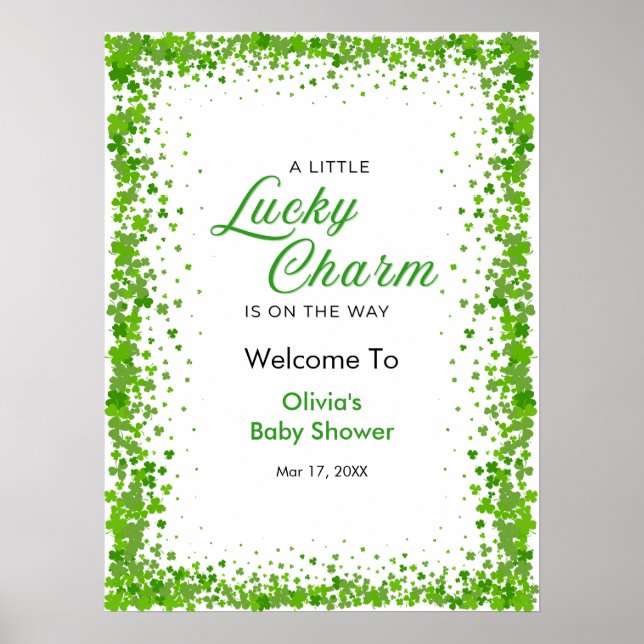 Affiche St Patrick's Day A Little Lucky Charm Baby Shower  (Devant)