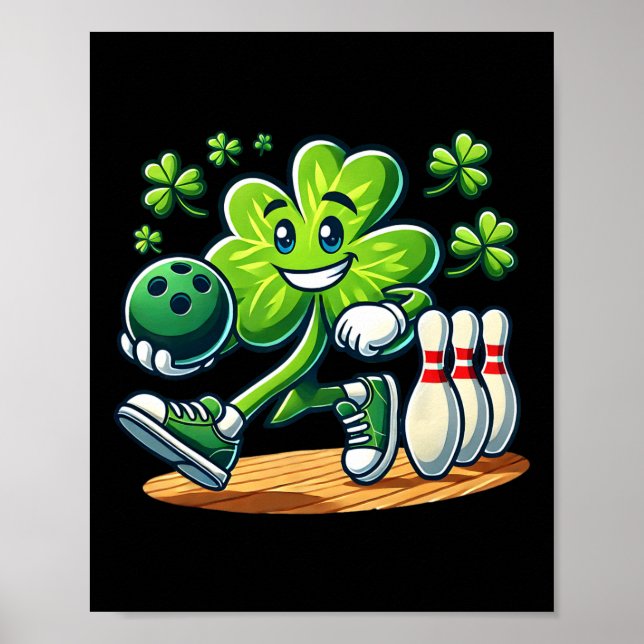 Affiche St Patrick's Day Bowling Boys Girls Cute Shamrock (Devant)