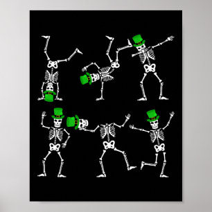 Affiche St Patrick's Day Boys Kids Dancing Skeleton Casque