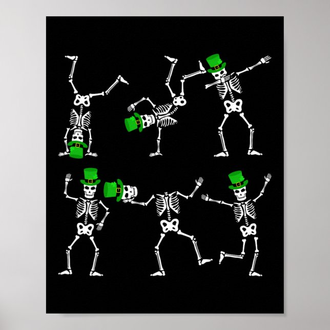 Affiche St Patrick's Day Boys Kids Dancing Skeleton Casque (Devant)