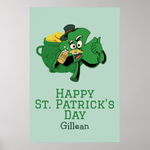 Affiche St. Patrick's Day casquette vert irlandais Shamroc