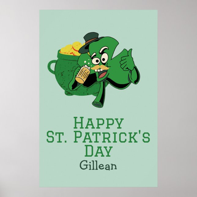 Affiche St. Patrick's Day casquette vert irlandais Shamroc (Devant)