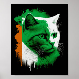 Affiche St. Patrick's Day Chat Drapeau irlandais Hommes fe