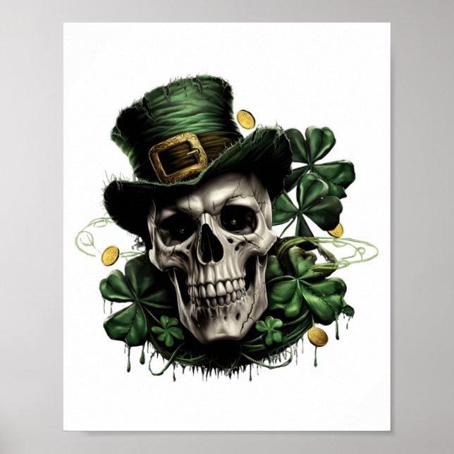 Affiche St Patricks Day Dark Irish Skull With Shamrocks T  (Devant)