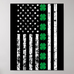 Affiche St Patricks Day Drapeau Usa Chanceux Shamrock St P
