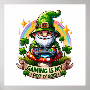 Affiche St. Patrick's Day Gamer Gnome