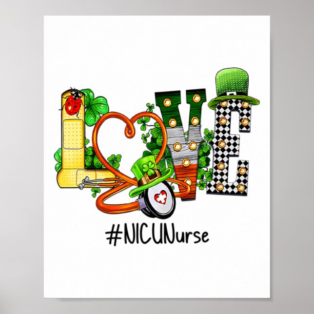 Affiche St Patricks Day Infirmière Nicu Trèfle Amour Irlan (Devant)